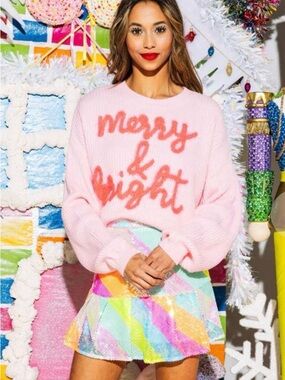 Queen of Sparkles "Merry & Bright" sweater in pink XS